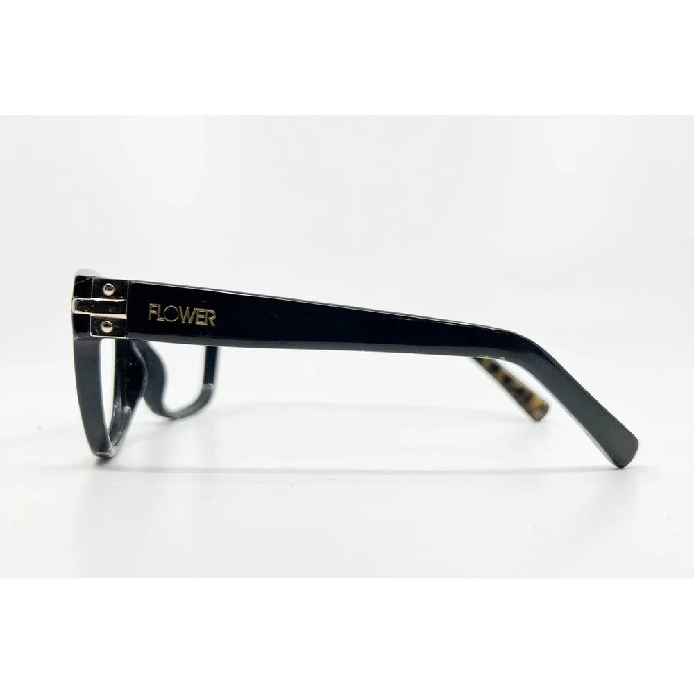 Flower Eyeglasses Womens Black Tortoise Cat Eye Frames 1002 001 56-18-135